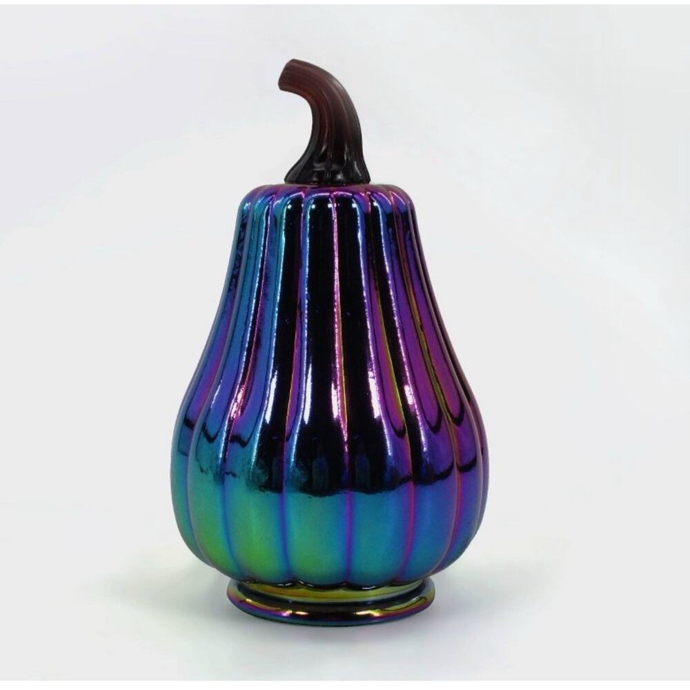Dark Iridescent Glass 7" Tall Pumpkin Target Bullseye Halloween